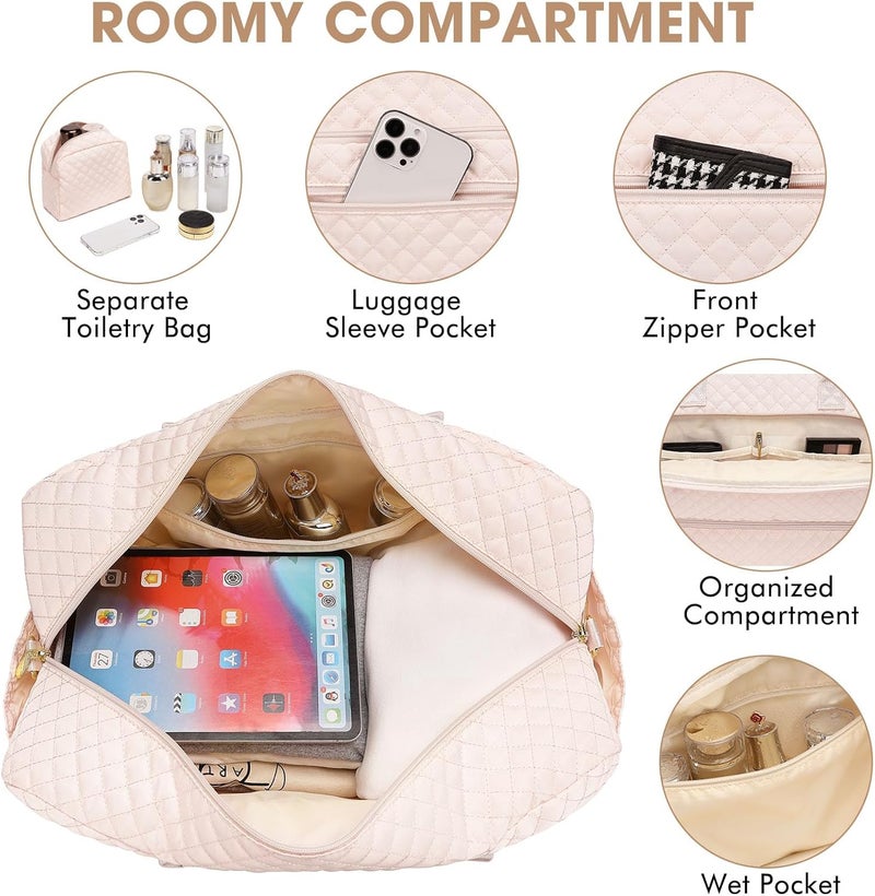 LUOCIP Weekender Overnight Bag Women: Large Travel Duffle Bag with Shoe Compartment & Wet Pocket Carry On Tote Bag Gym Duffel Bag with Toiletry Bag Bag for Hospital Beige - Image 5